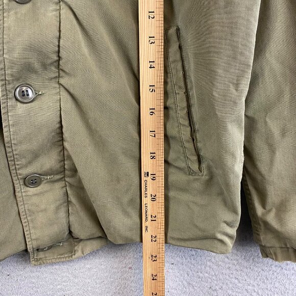 Vintage WWII USN Navy Deck Jacket N-4 Field Coat Medium Lined Green 1940s - Picture 12 of 16